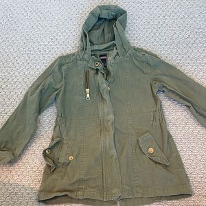 Kids Olive Green Hooded Utility Jacket